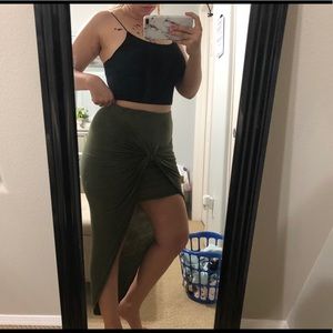 Army green high low fitted skirt
